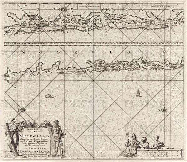 Sea chart of part of the coast of Norway near Bergen, Jan Luyken, Johannes van Keulen I, unknown, 1681 - 1799