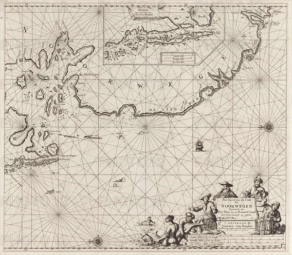 Sea chart of part of the coast of Norway, print maker: Jan Luyken, Johannes van Keulen I, unknown, 1681 - 1799