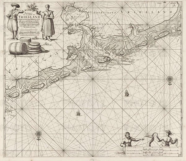 Sea chart of a large part of the Wadden, Jan Luyken, Johannes van Keulen (I), unknown, 1681 - 1799