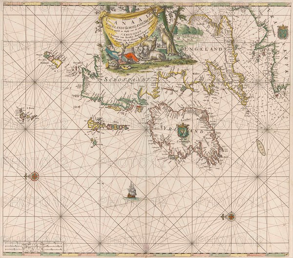 Sea chart of the coasts of England, Scotland and Ireland, Jan Luyken, Johannes van Keulen (I), unknown, 1682 - 1803