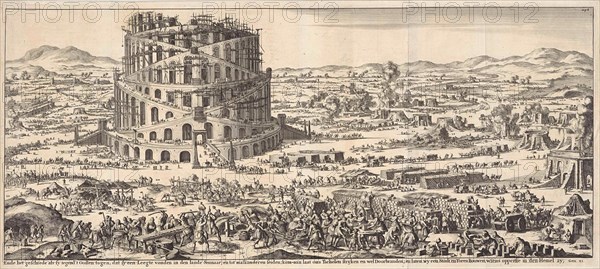 Tower of Babel, print maker: Jan Luyken, Willem Goeree, 1690