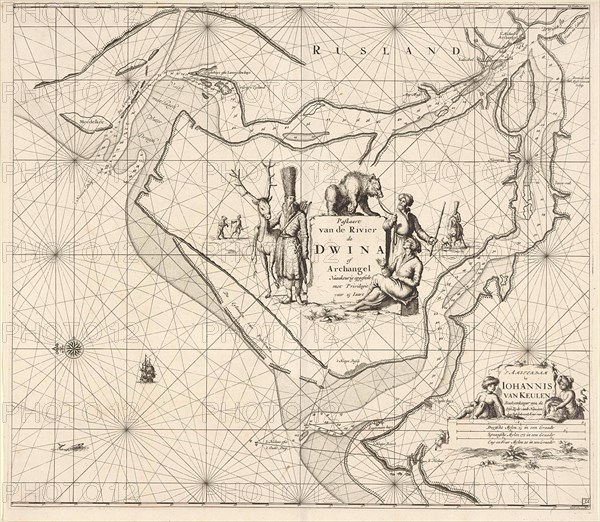 Sea chart of the Northern Dvina River, Russia, Jan Luyken, Johannes van Keulen I, unknown, 1681-1799