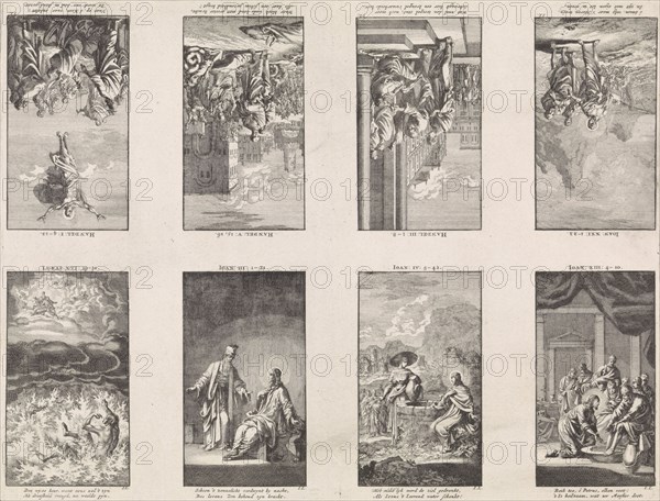 Eight New Testament scenes on a sheet, Jan Luyken, wed. Pieter Arentsz & Cornelis van der Sys (II), 1712