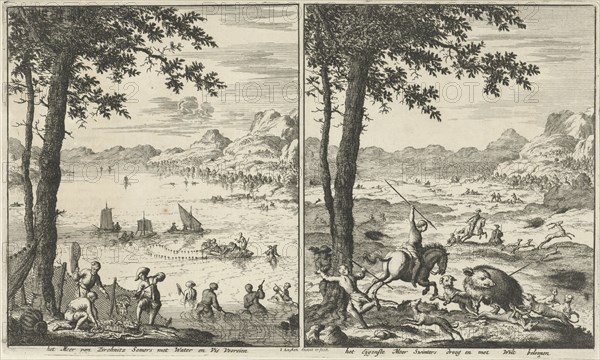 Lake Zirknitz in summer and winter, Jan Luyken, 1682, Lake Cerknica CerkniÅ¡ko jezero, Zirknitzer See, Slovenia