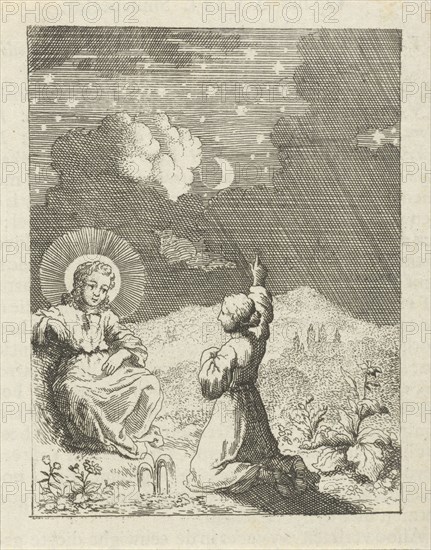 Christ and the personified soul contemplate the starry sky, Jan Luyken, Pieter Arentsz II, 1678-1687