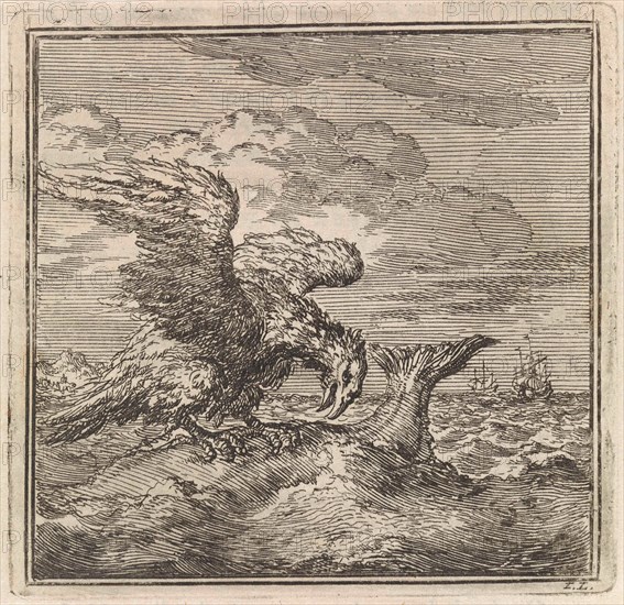 Eagle has caught a big fish, Jan Luyken, wed. Pieter Arentsz & Cornelis van der Sys (II), 1711