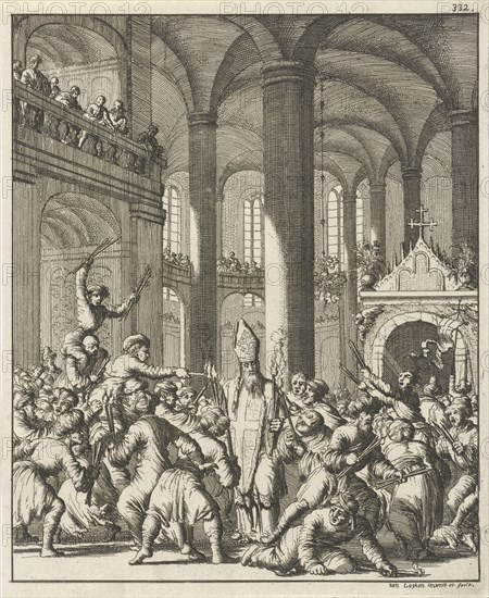 Distribution of the sacred fire during Easter in the Holy Sepulchre in Jerusalem, Jan Luyken, 1681