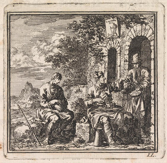 Man who does not share his food with a friend, print maker: Jan Luyken, wed. Pieter Arentsz & Cornelis van der Sys II, 1710
