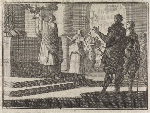 Two hands take the chalice from a priest, Caspar Luyken, Christoph Weigel, Frantz Martin Hertzen, 1710