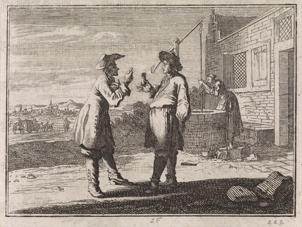 Man selling a cricket in a glass as a protecting ghost, Caspar Luyken, Christoph Weigel, 1704