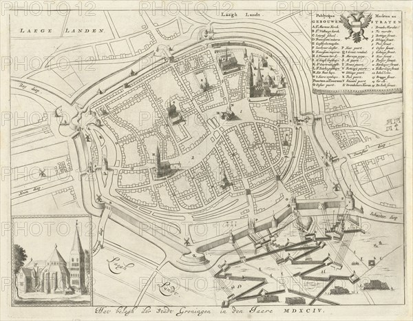 Map of Groningen during the siege, 1594, The Netherlands