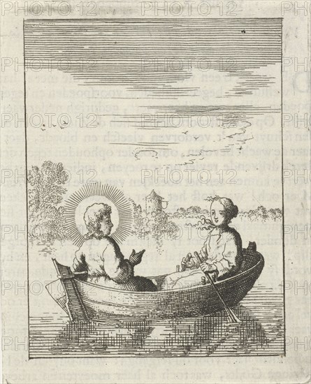 Christ with the soul personified in a rowboat, print maker: Jan Luyken, Pieter Arentsz II, 1678 - 1687