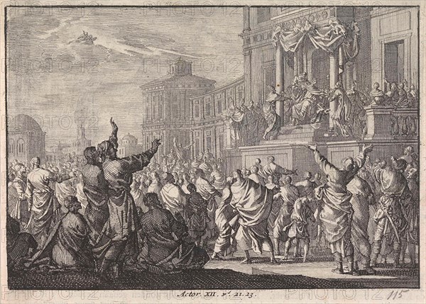 Death of Herod Agrippa, Jan Luyken, Pieter Mortier, 1703 - 1762