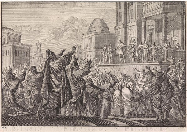 Christ Presented to the People (Ecce Homo), print maker: Jan Luyken, Pieter Mortier, 1703