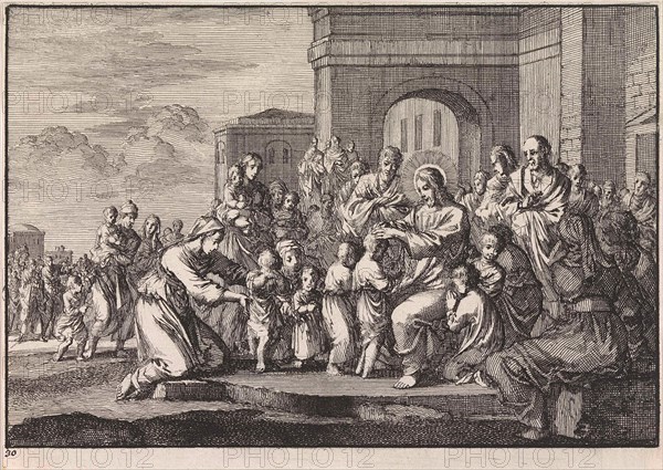 Christ blessing the children, Jan Luyken, Pieter Mortier, 1703-1713