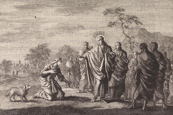 Healing the daughter of the Canaanite woman, Jan Luyken, Pieter Mortier, 1703 - 1762