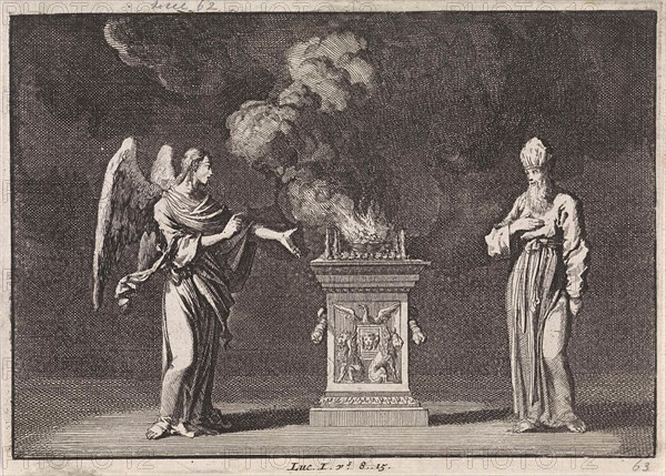 Gabriel appears to Zacharias in the temple, Jan Luyken, Pieter Mortier, 1703 - 1762
