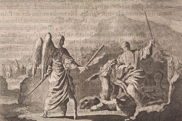 Balaam (Balaam), and the angel, Jan Luyken, Pieter Mortier, 1703 - 1762