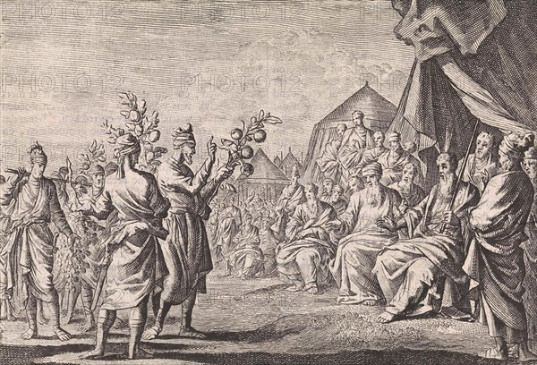 Return of the scouts from Canaan, Jan Luyken, Pieter Mortier, 1703 - 1762