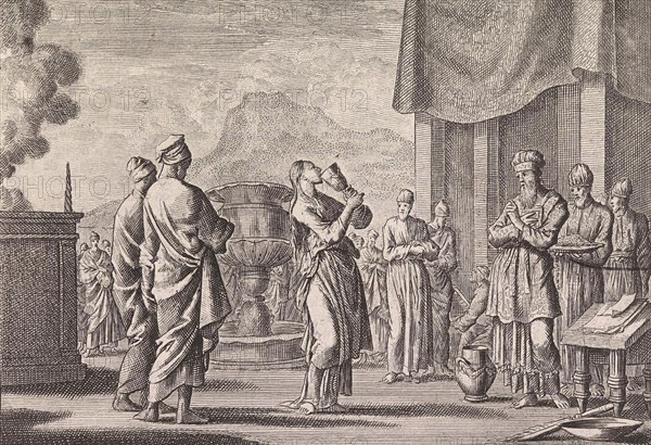 Ceremony which tests female infidelity, Jan Luyken, Pieter Mortier, 1703 - 1762