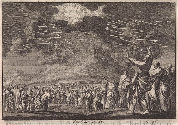 Moses on Mount Sinai, Jan Luyken, Pieter Mortier, 1703 - 1762