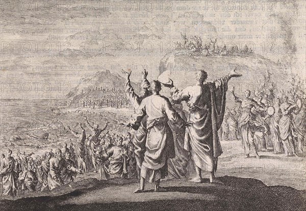 Celebrating the fall of the Egyptian army, Jan Luyken, Pieter Mortier, 1703 - 1762