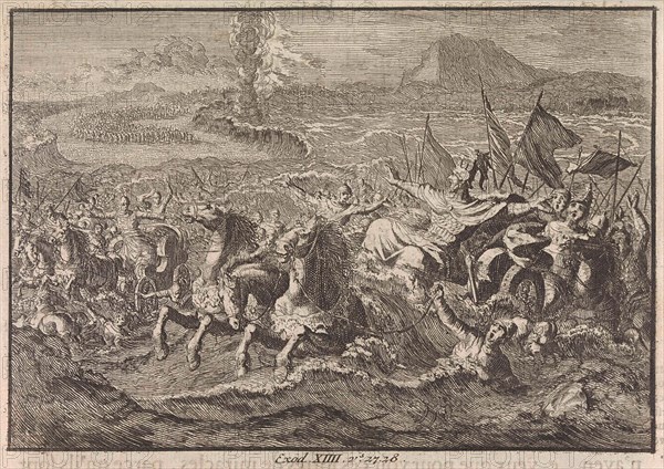 Destruction of the Egyptian army in the Red Sea, Jan Luyken, Pieter Mortier, 1703 - 1762
