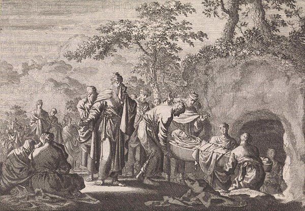 Burial of Sarah, Jan Luyken, Pieter Mortier, 1703 - 1762