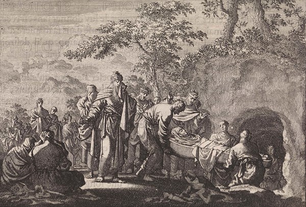 Burial of Sarah, Jan Luyken, Pieter Mortier, 1703-1762