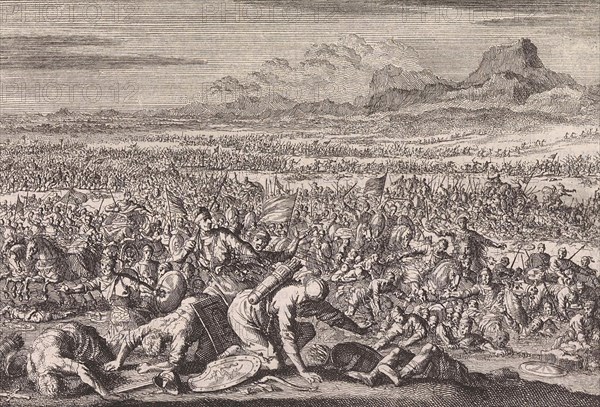 Armies of Sodom and Gomorrah defeated, Jan Luyken, Pieter Mortier, 1703 - 1762