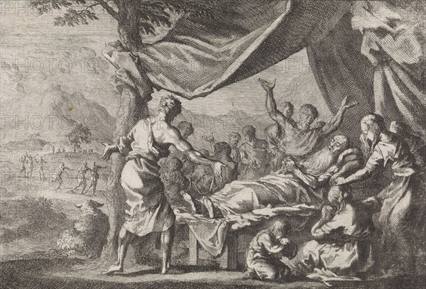 Adam's deathbed, Jan Luyken, Pieter Mortier, 1703-1762