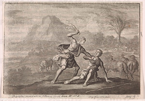 Cain kills Abel, Jan Luyken, Pieter Mortier, 1703 - 1762