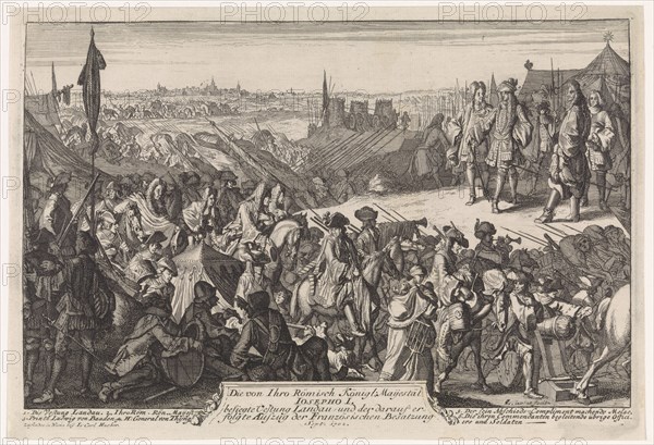 Taking Landau, 1702 Germany, print maker: Caspar Luyken, I. C. Hueber, 1702