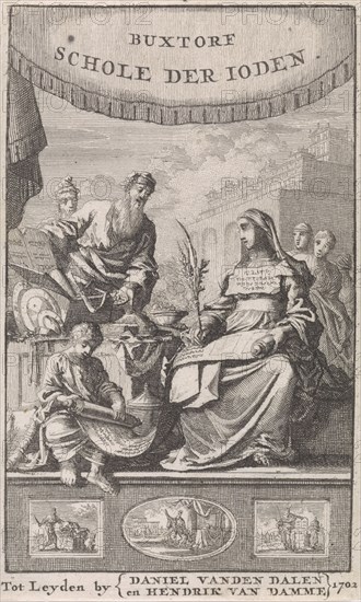 Woman with palm branch learns about Judaism, Jan Luyken, Daniel van den Dalen, Hendrik van Damme, 1702