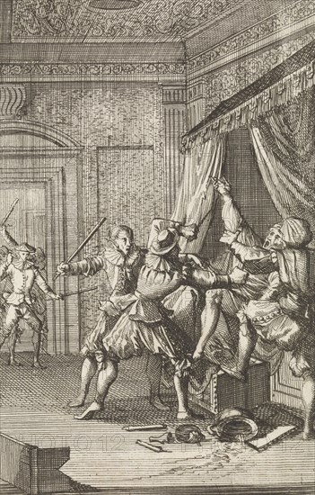 Beernt Proys, Mayor of Utrecht, The Netherlands, is murdered in his bed in 1425, Caspar Luyken, Hermannus Ribbius, 1700