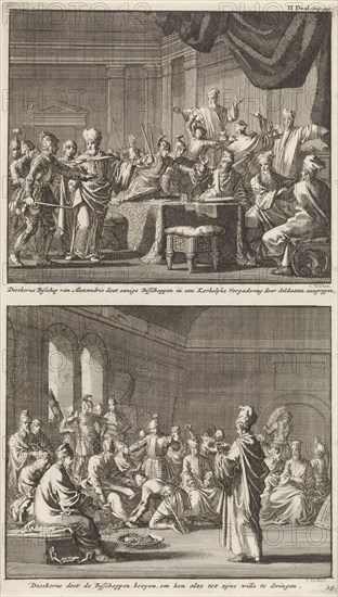 Arrest of some bishops at the order of Bishop Dioscorus of Alexandria and their imprisonment, Jan Luyken, Jacobus van Hardenberg, Barent Visscher, 1701