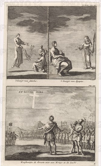 Visions of St. Jacob and St. Agapitus and the vision of Emperor Constantine the Great on the battlefield, Jan Luyken, Jacobus van Hardenberg, Barent Visscher, 1701