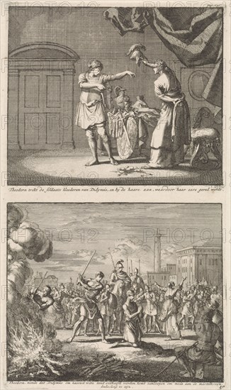 Holy Theodora and Didymus is liberated by the martyrdom of St. Theodora and Didymus, Jan Luyken, Jacobus van Hardenberg, Barent Visscher, 1700