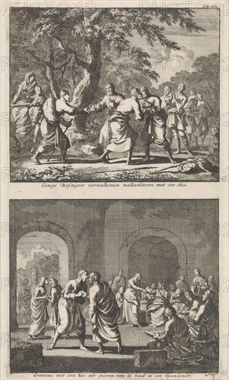 Greeting Christian travelers, and Christians are welcomed at the start of a meeting, Jan Luyken, Barent Visscher, Jacobus van Hardenberg, 1700
