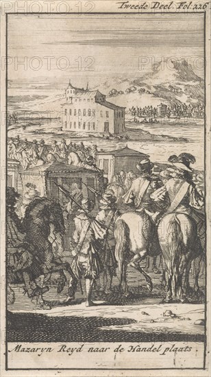 Cardinal Mazarin in a carriage on the way to Pheasant Island, 1659, Spain, Caspar Luyken, Boudewijn van der Aa, 1699