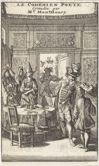 Don Pascale tears, in the presence of Don Henrique, Angelique and Marcelle, the hat of lackey Gusman's head, Caspar Luyken, Adriaan Braakman, 1698