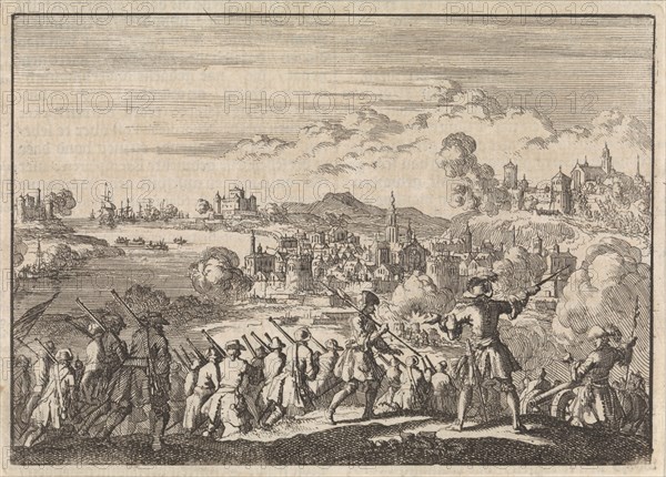 French conquer Cartagena under Pointis in South America, 1697, Jan Luyken, Pieter van der Aa (I), 1698