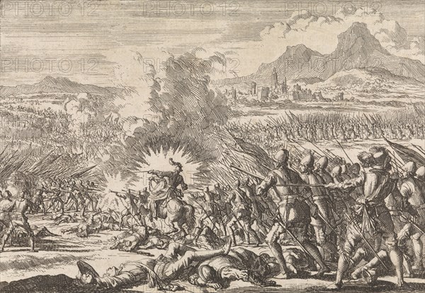 Victory of the Portuguese against the Spaniards in Villaviciosa, 1665, Jan Luyken, Pieter van der Aa (I), 1698