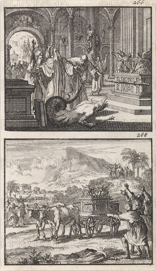 Ark of the Covenant in the temple of Dagon, Return of the Ark of the Covenant, Jan Luyken, Barent Visscher, Andries van Damme, 1698