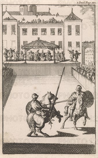Duel between Don Clarazel and the Sun Knight, Caspar Luyken, Johannes Broersz, Nathanael Holbeex, 1697