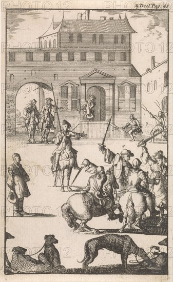 Fight of Don Clarazel with the Count de la Tour and his followers, Caspar Luyken, Johannes Broersz, Nathanael Holbeex, 1697