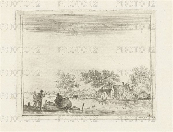 River view with rowing boat at Rijnsaterwoude, The Netherlands, DaniÃ«l Nicolaas Chimaer van Oudendorp, c. 1812 - c. 1828