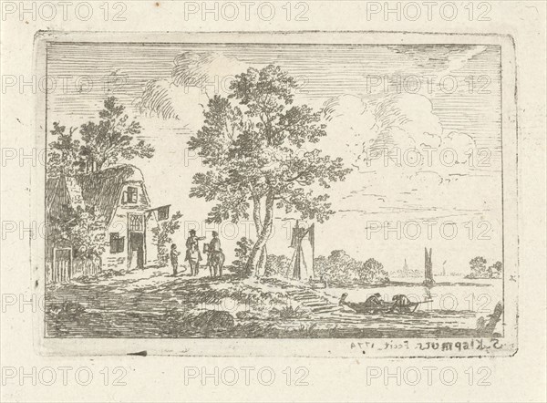 Landscape with a tavern and a river, Simon Klapmuts, 1774