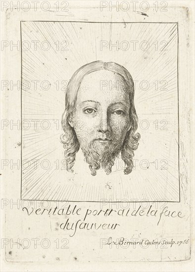 Head of Christ in glory, print maker: Louis Bernard Coclers, Jan van Eyck possibly, 1756