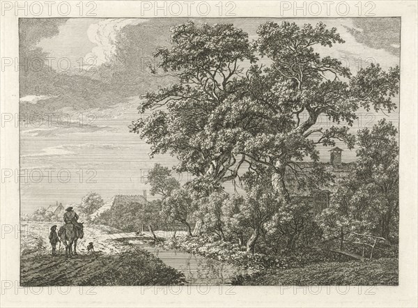 Landscape with a ditch and farms, Franciscus Andreas Milatz, 1784 - 1808